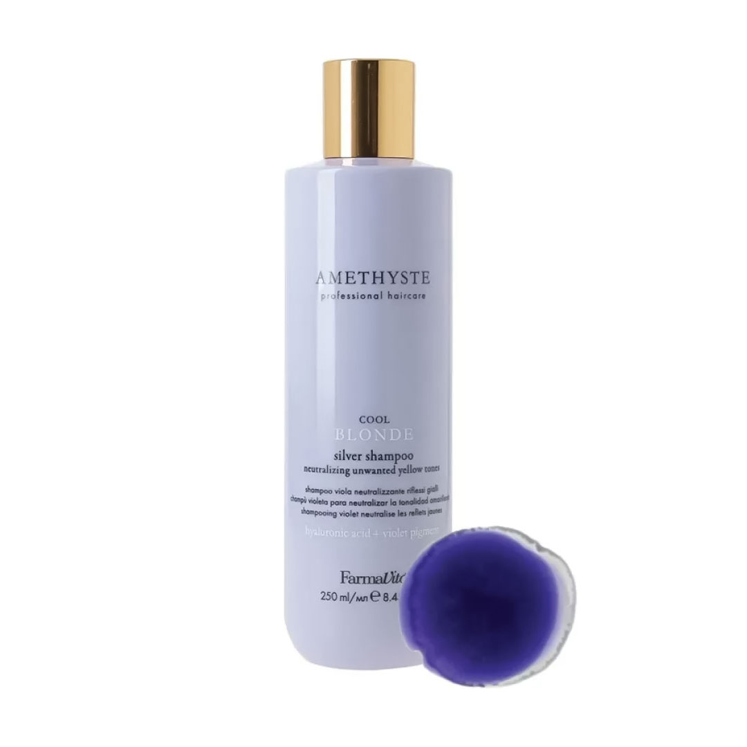 Нейтралізувальний фіолетовий шампунь FarmaVita Amethyste Cool Blonde Silver Shampoo для сивого та освітленого волосся, 250 мл